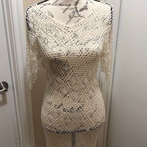 White Beaded Crocheted Dress—Lots of Stretch